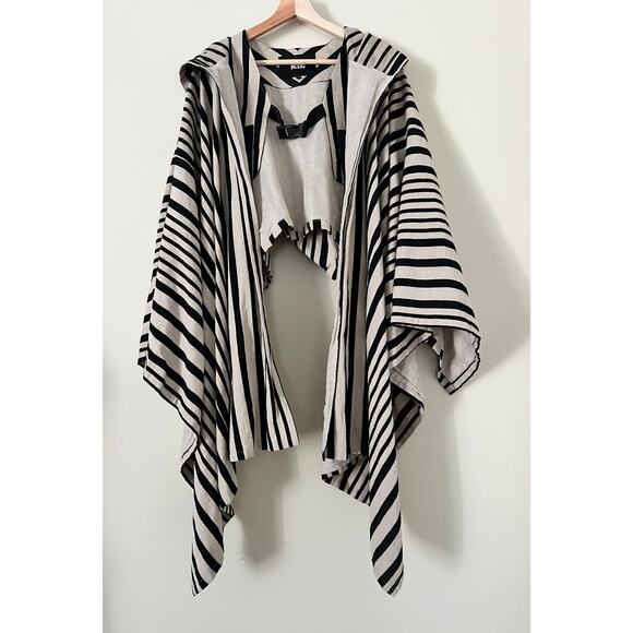 KTZ Men’s Designer Hooded Poncho Buckle Front M Stripe Streetwear Punk Runway - Picture 2 of 8